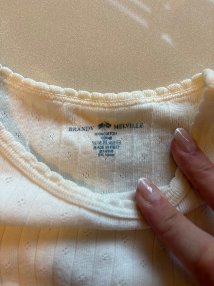 Brandy Melville cream ribbed long sleeve top photo 3