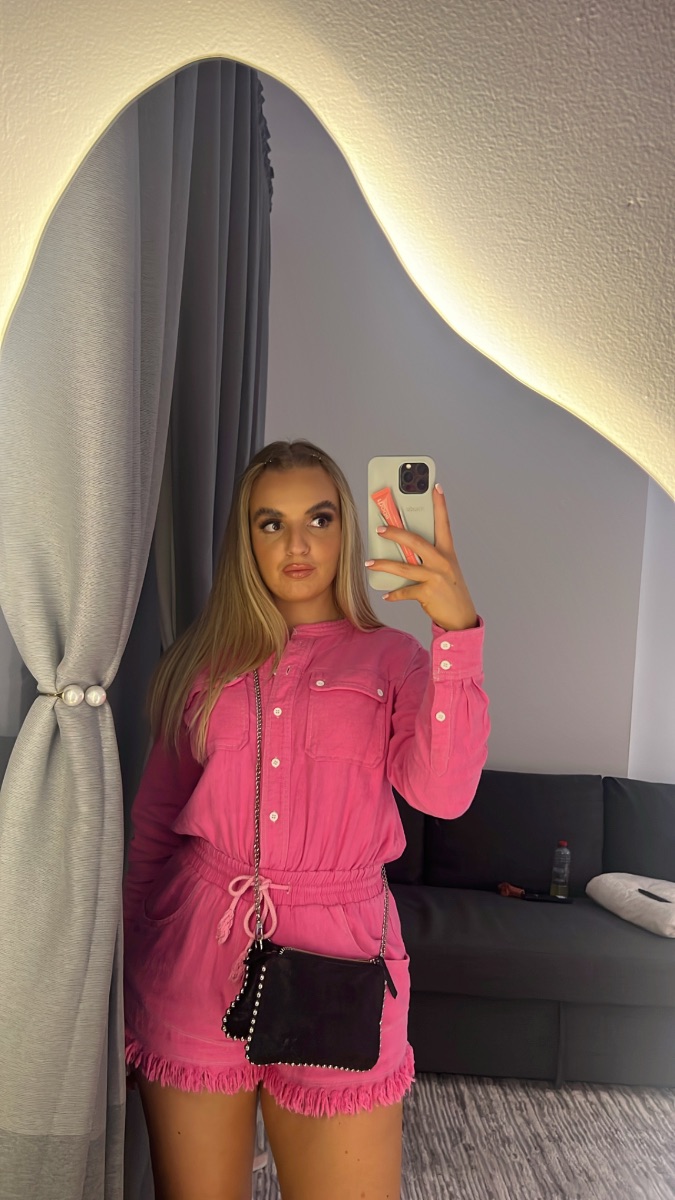 Noughts & Kisses Noughts and kisses pink denim playsuit photo 2