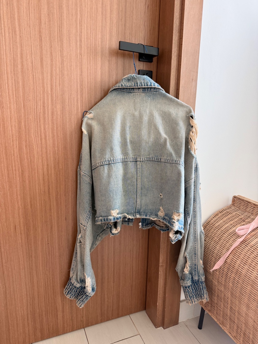 Zara Cropped Denim Bomber Jacket photo 2