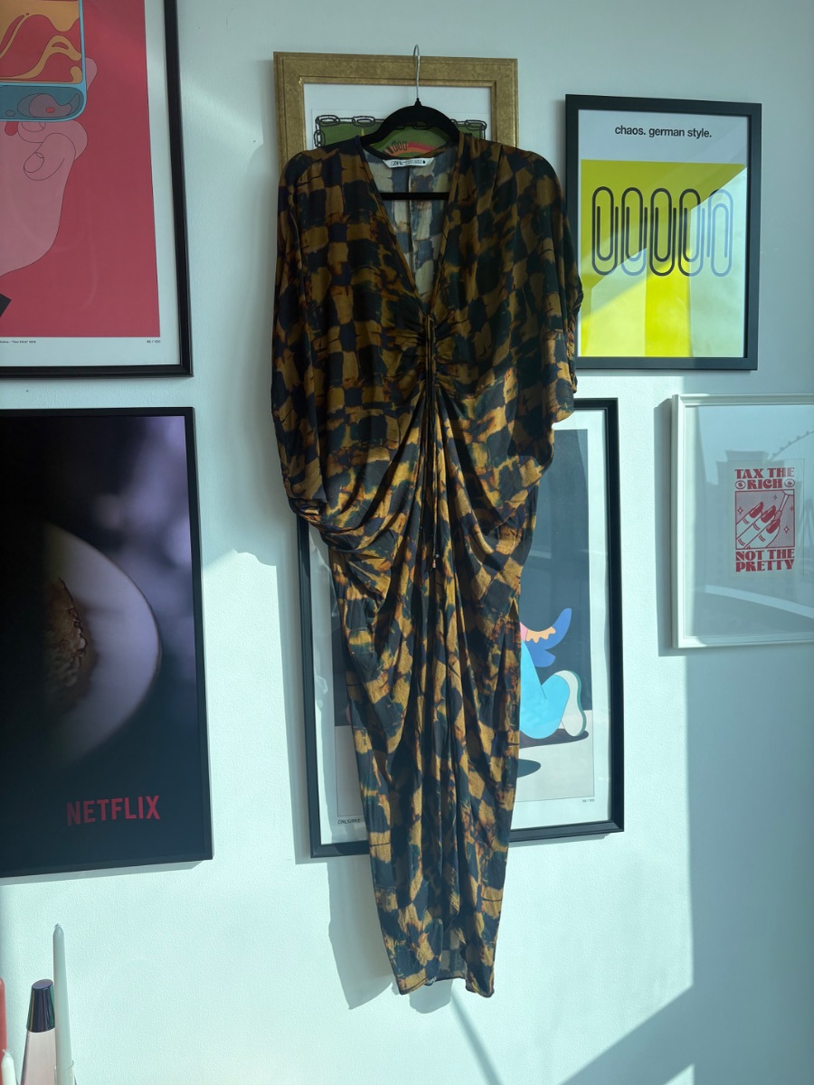 Zara checkered kaftan dress photo 2