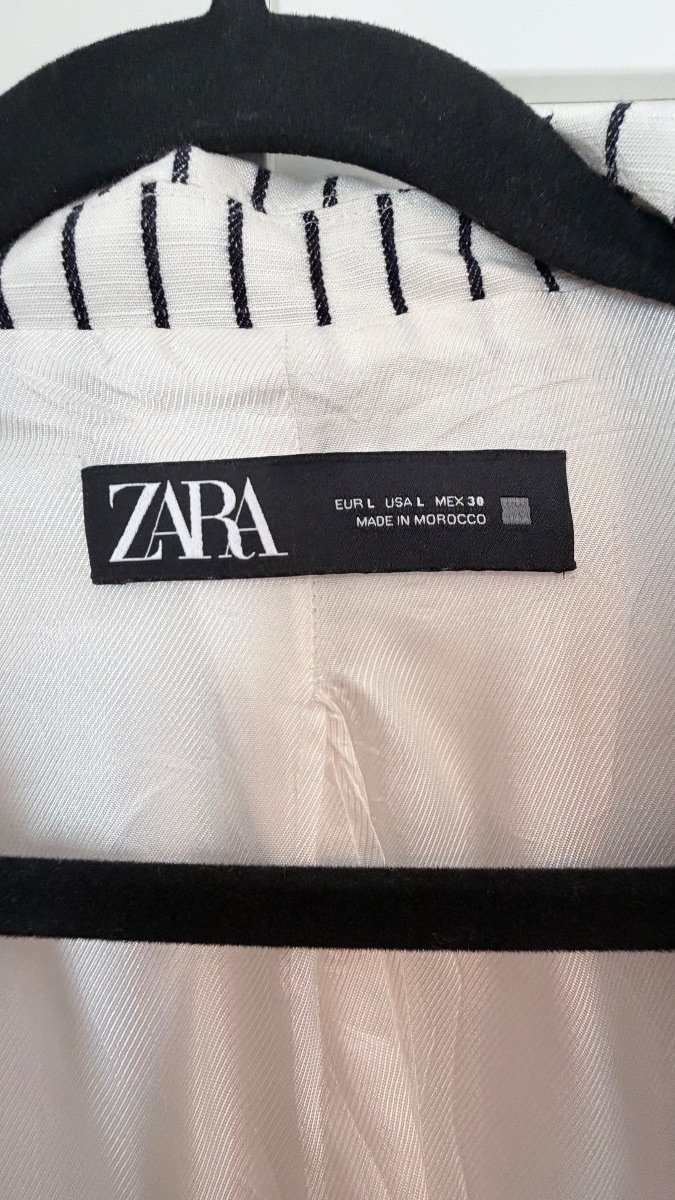 Zara Striped Double-Breasted Blazer – White/Navy, Size L photo 3