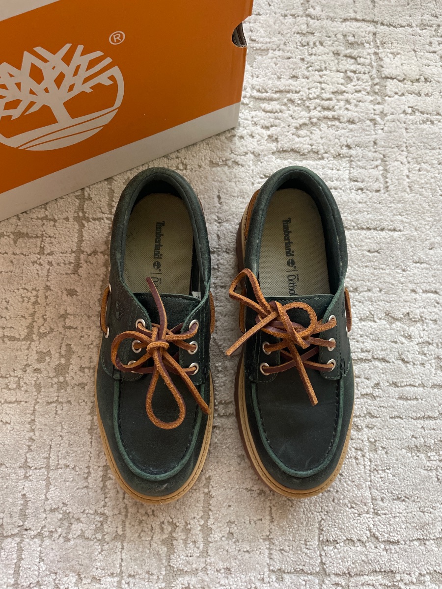 Timberland green leather chunky boat shoe