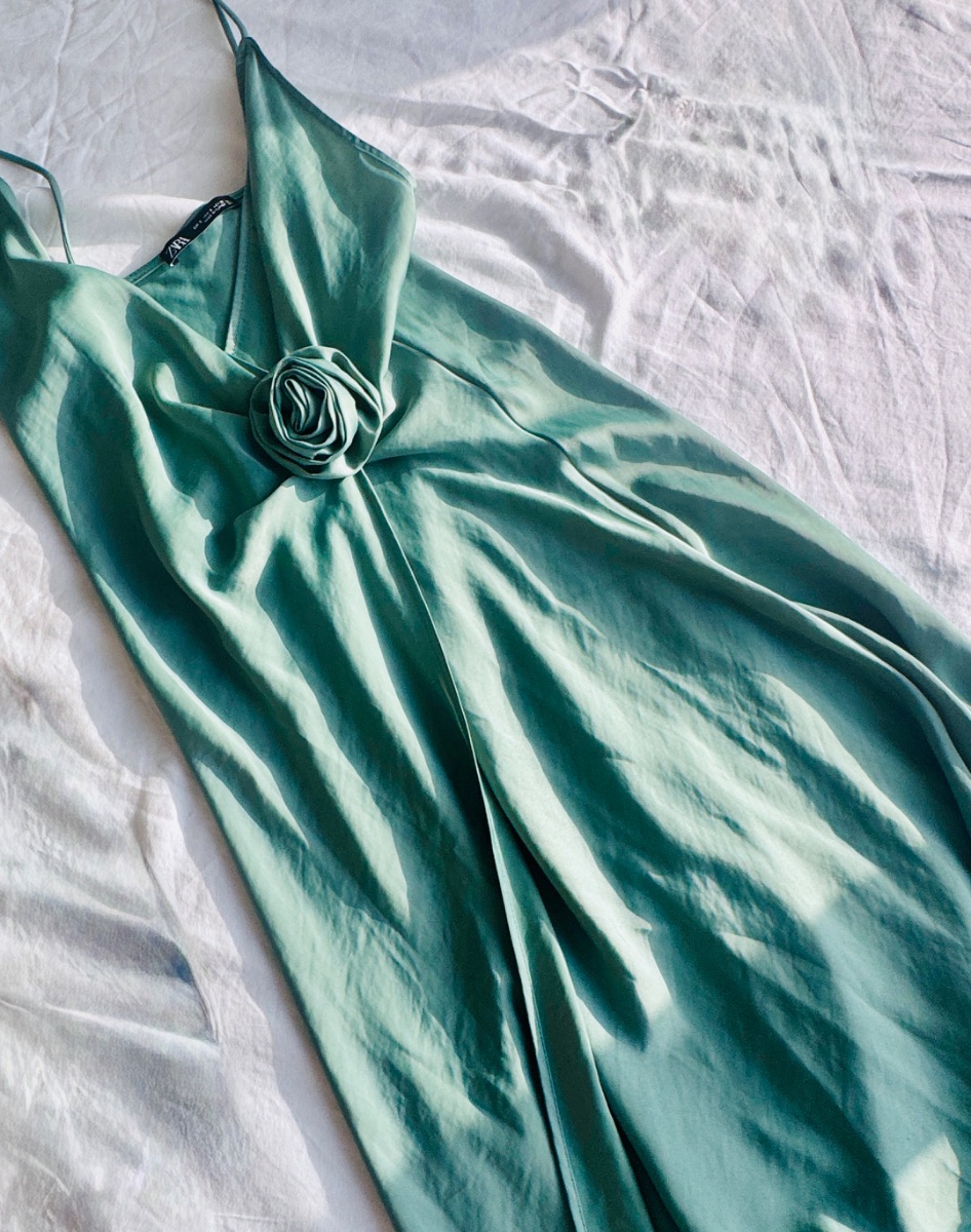 Zara pistachio silk dress