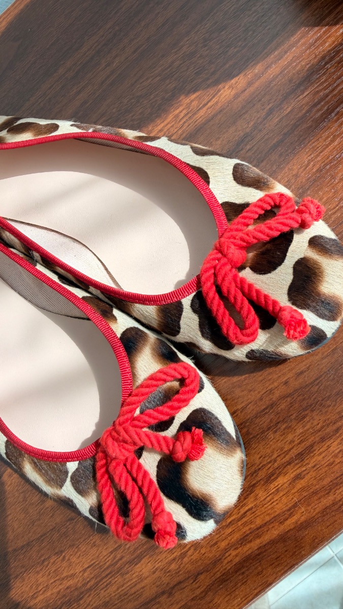 Pretty Ballerinas Rosario Leopard Pony Hair Ballet Flats – Red Trim