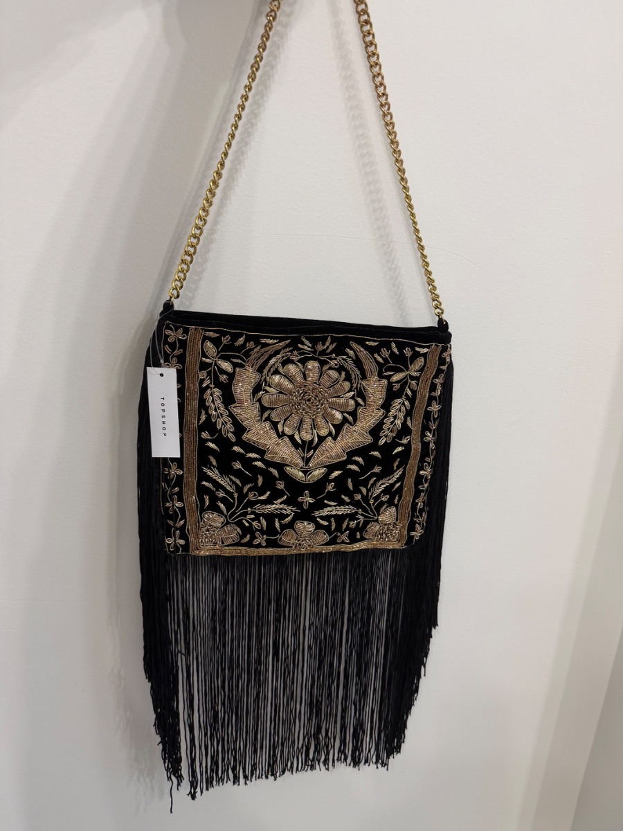 Topshop Black and Gold Bag with tassles