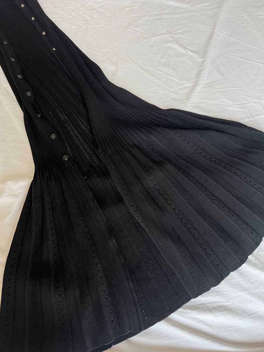 Sandro Black Ribbed Knit Midi Dress – Button Front photo 3