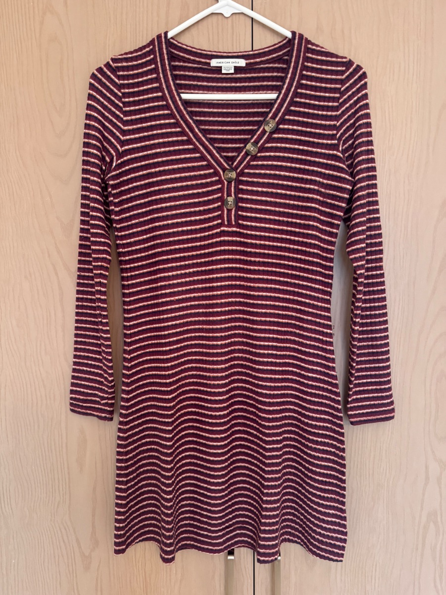 American Eagle striped long-sleeve knit dress
