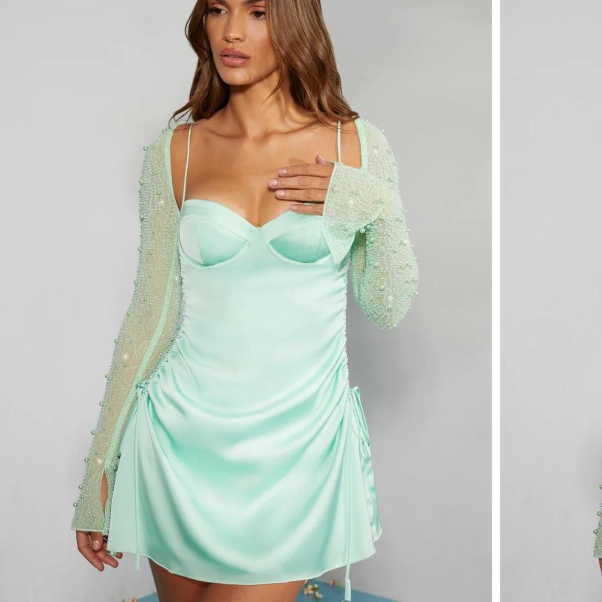 Oh Polly Mint Green Sparkly Dress
