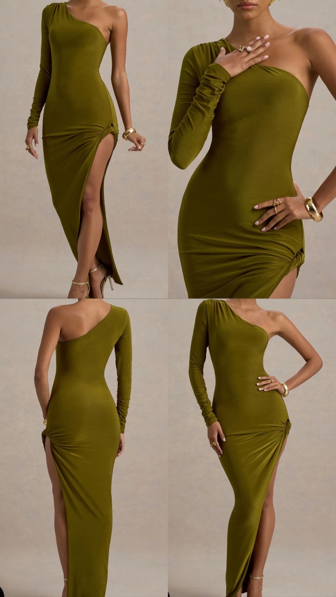 Club L London green one shoulder dress