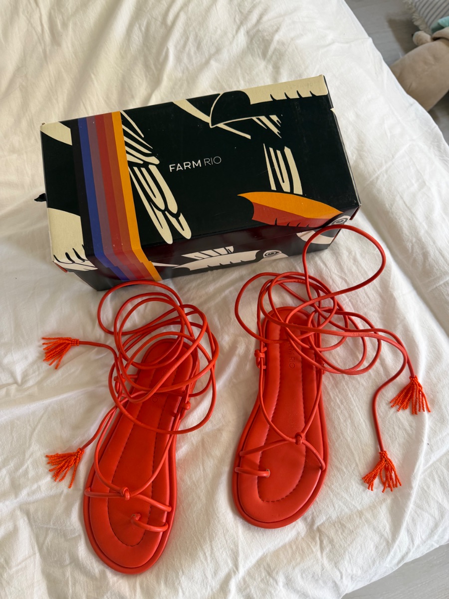 Farm Rio Orange Tie Up Sandals