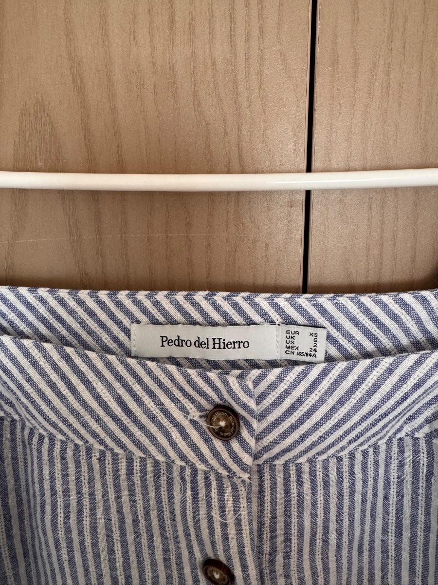Pedro del Hierro blue and white striped button-front blouse photo 3