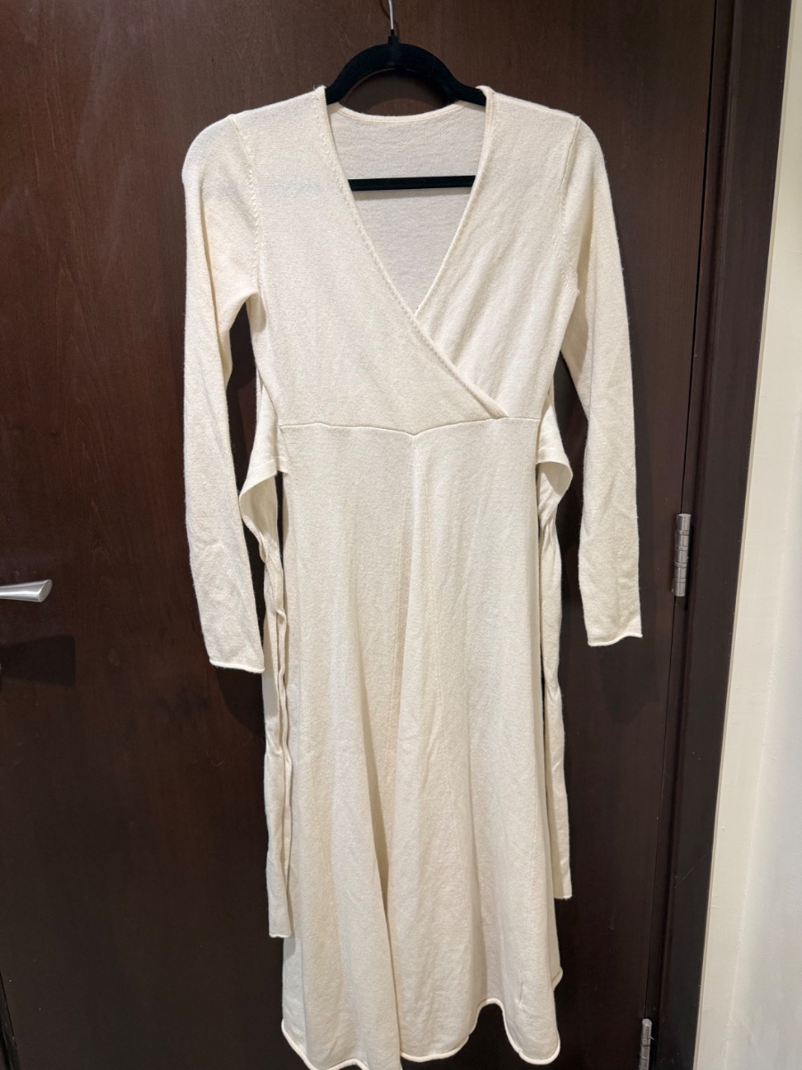 Cream long sleeve wrap dress S