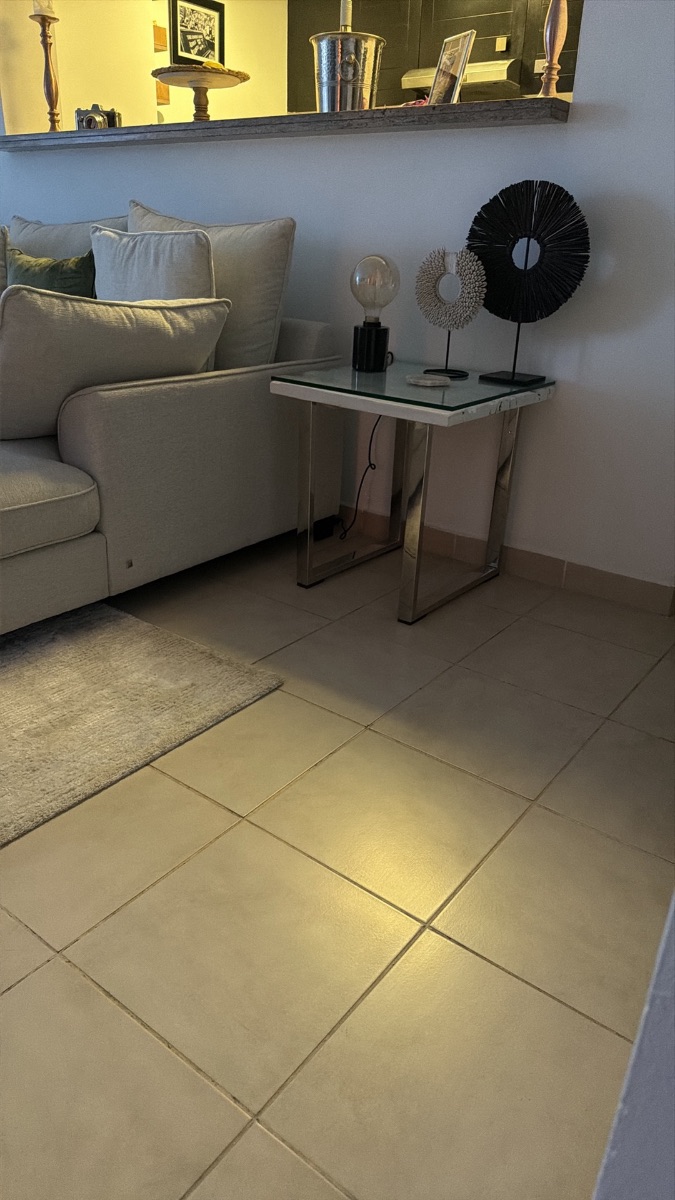 Side table - wood glass chrome