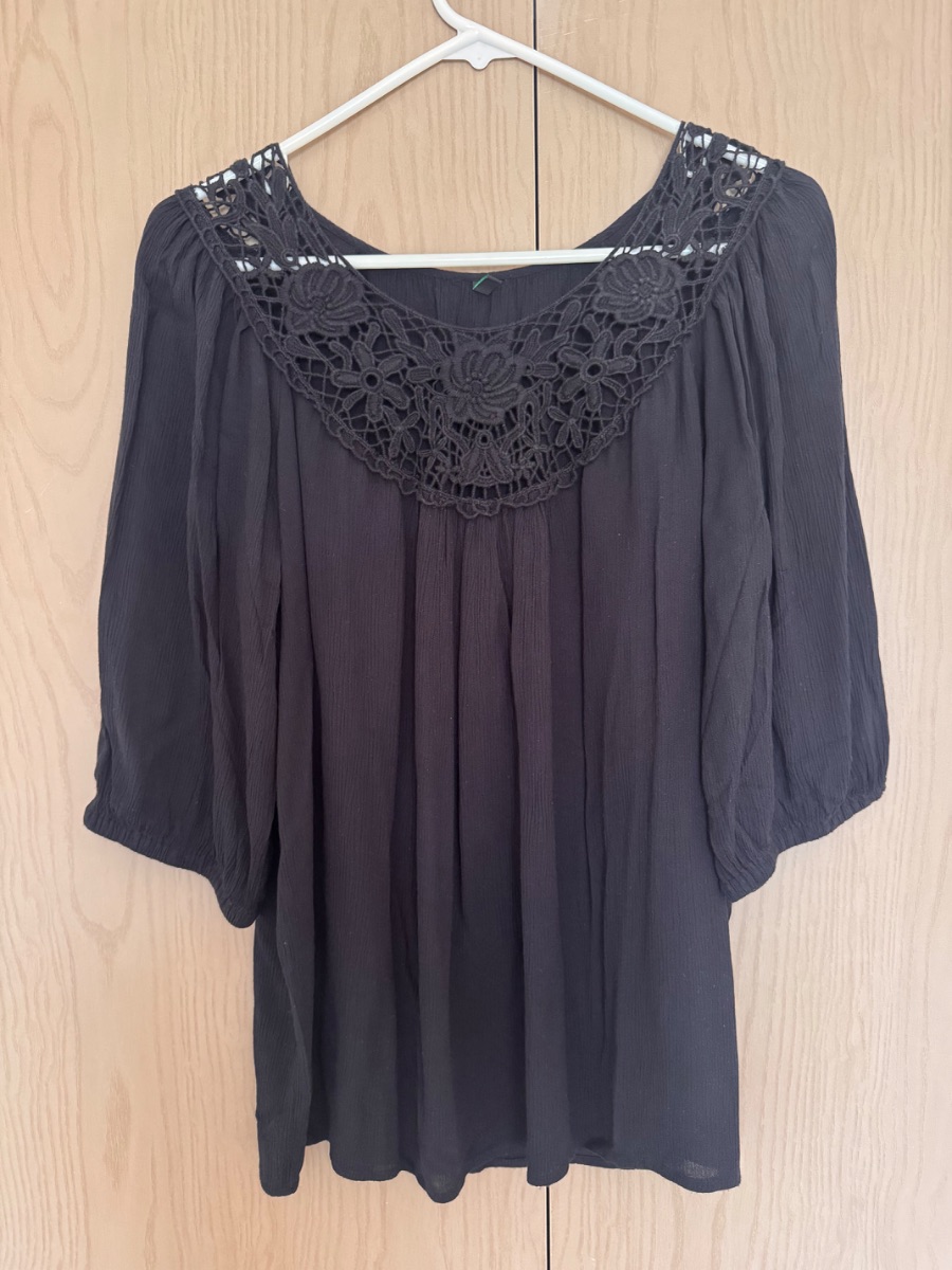 United Colors of Benetton United Colours of Benetton black blouse with lace yoke