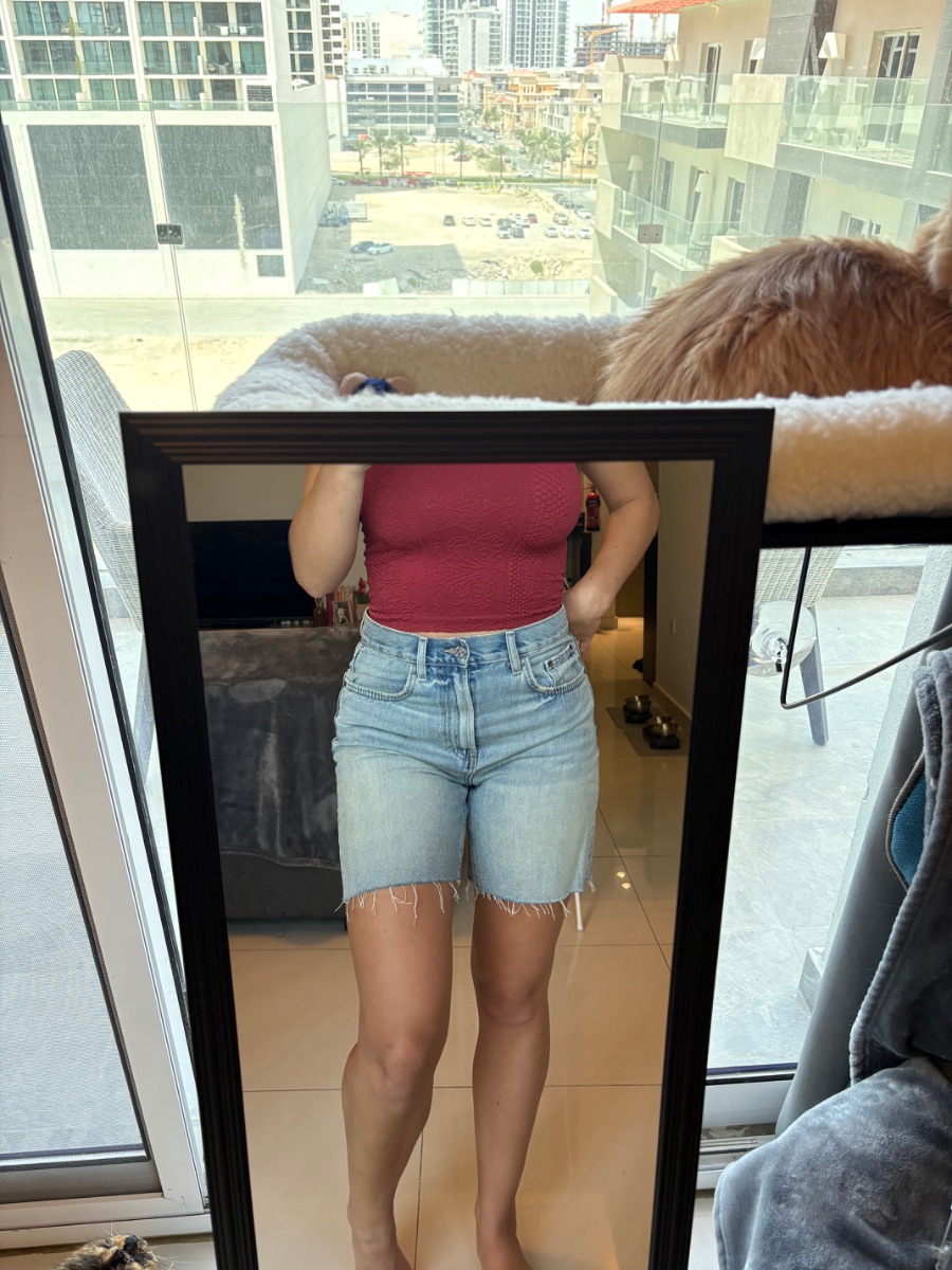 Next blue denim straight leg high waisted shorts