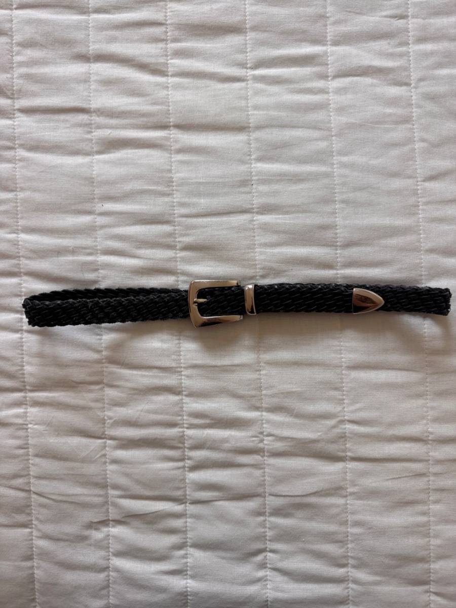 Black leather braided woven belt with silver buckle photo 3