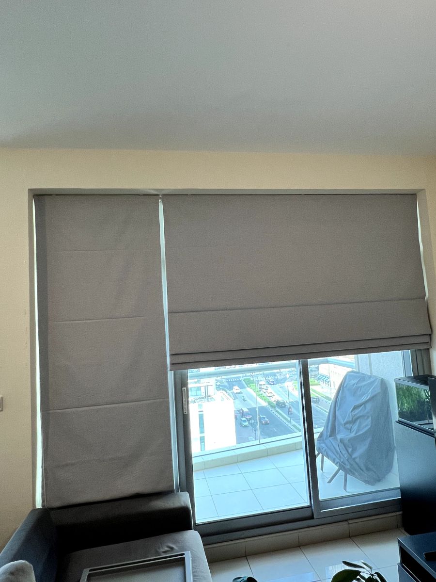 Grey Fabric Roman Blind Curtain - balcony Doors Panel - 2 curtains