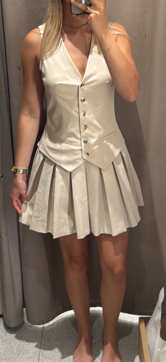 Zara Waistcoat Pleated Skirt Mini Dress