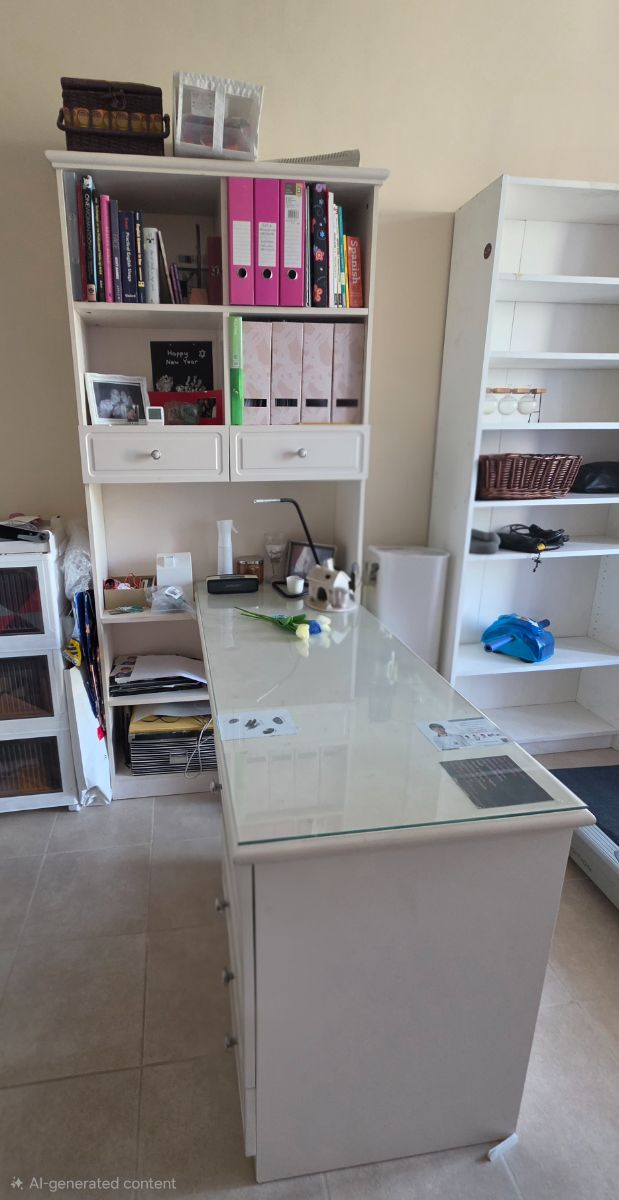 Bookcase with attached desk