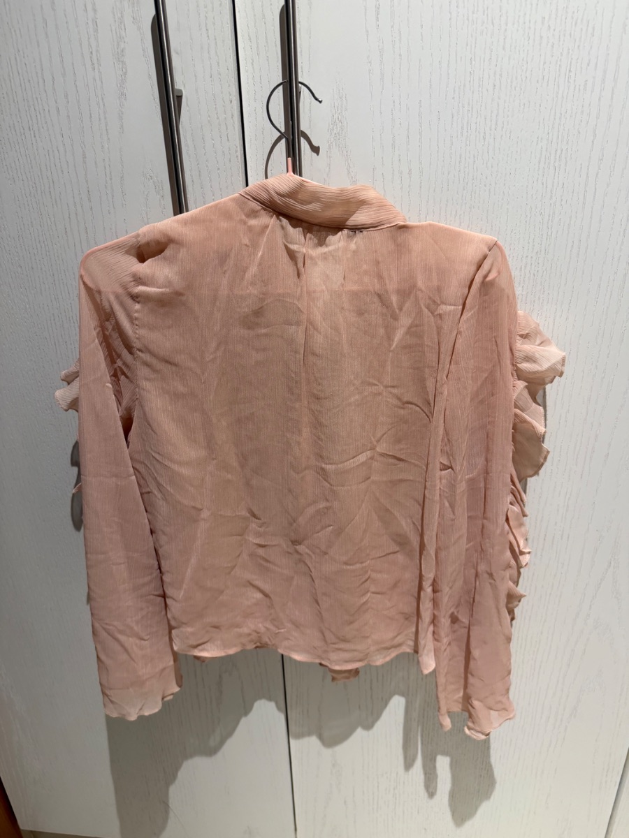 Zara pink ruffle blouse with tie neck photo 2