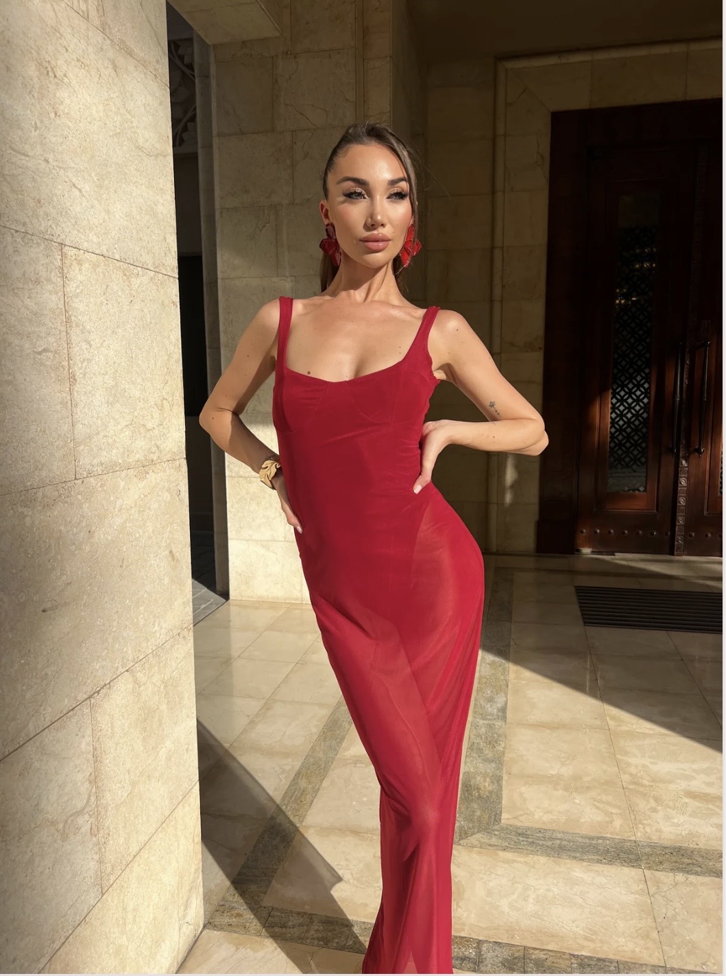 Love Lake Red Mesh Bottom Dress photo 3