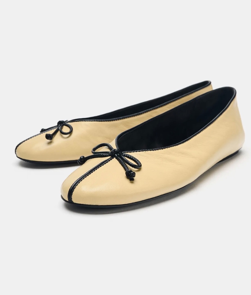 Zara LEATHER BALLET FLATS WITH BOW - 38 - New in store!