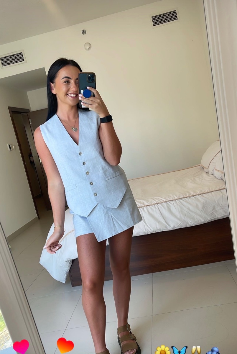 Kaiia Blue Linen Style Coord Waistcoat & Skort