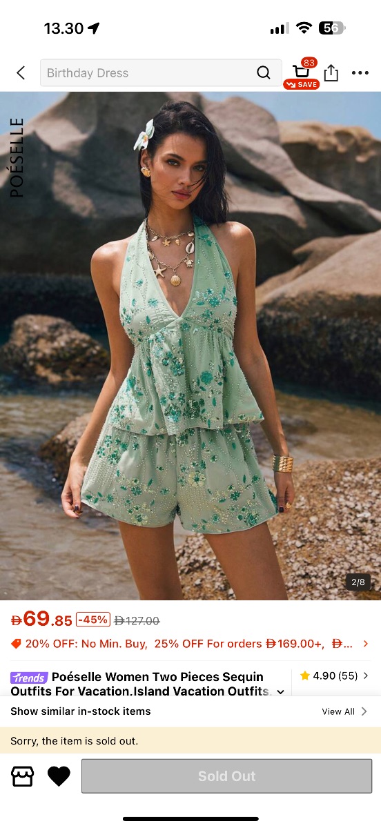 Shein Poéselle Green Sequin Vacation Co-Ord Set – Never Worn