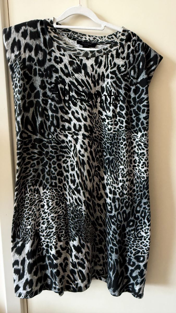AllSaints All Saints Blk Grey Leopard Print Sleeveless Tshirt Dress Large