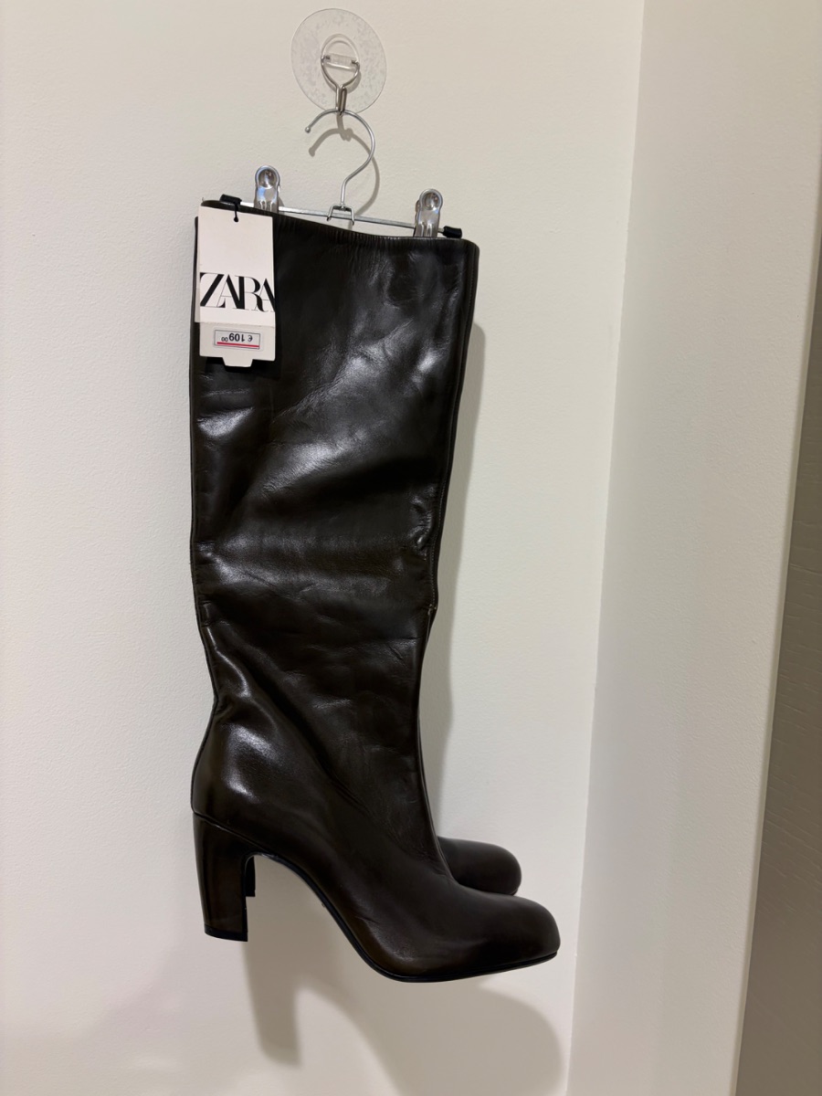 Zara New Vintage Green Leather Boots - Sz 38