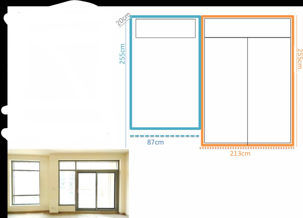 Grey Fabric Roman Blind Curtain - balcony Doors Panel - 2 curtains photo 3