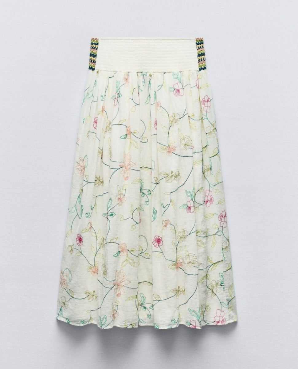 Zara floral embroidered white maxi skirt photo 3