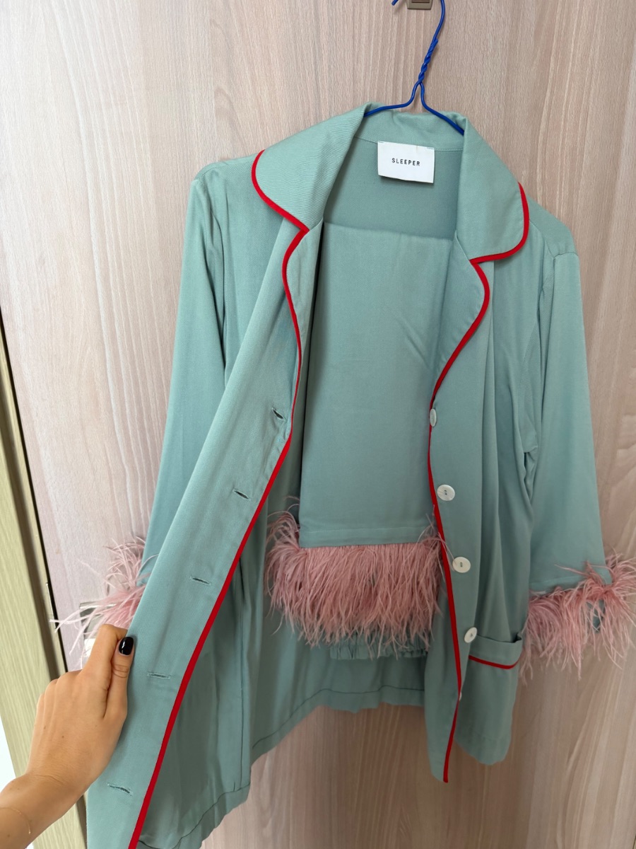 Sleeper Light Blue Party Feather-trimmed Twill Pajama Set photo 3