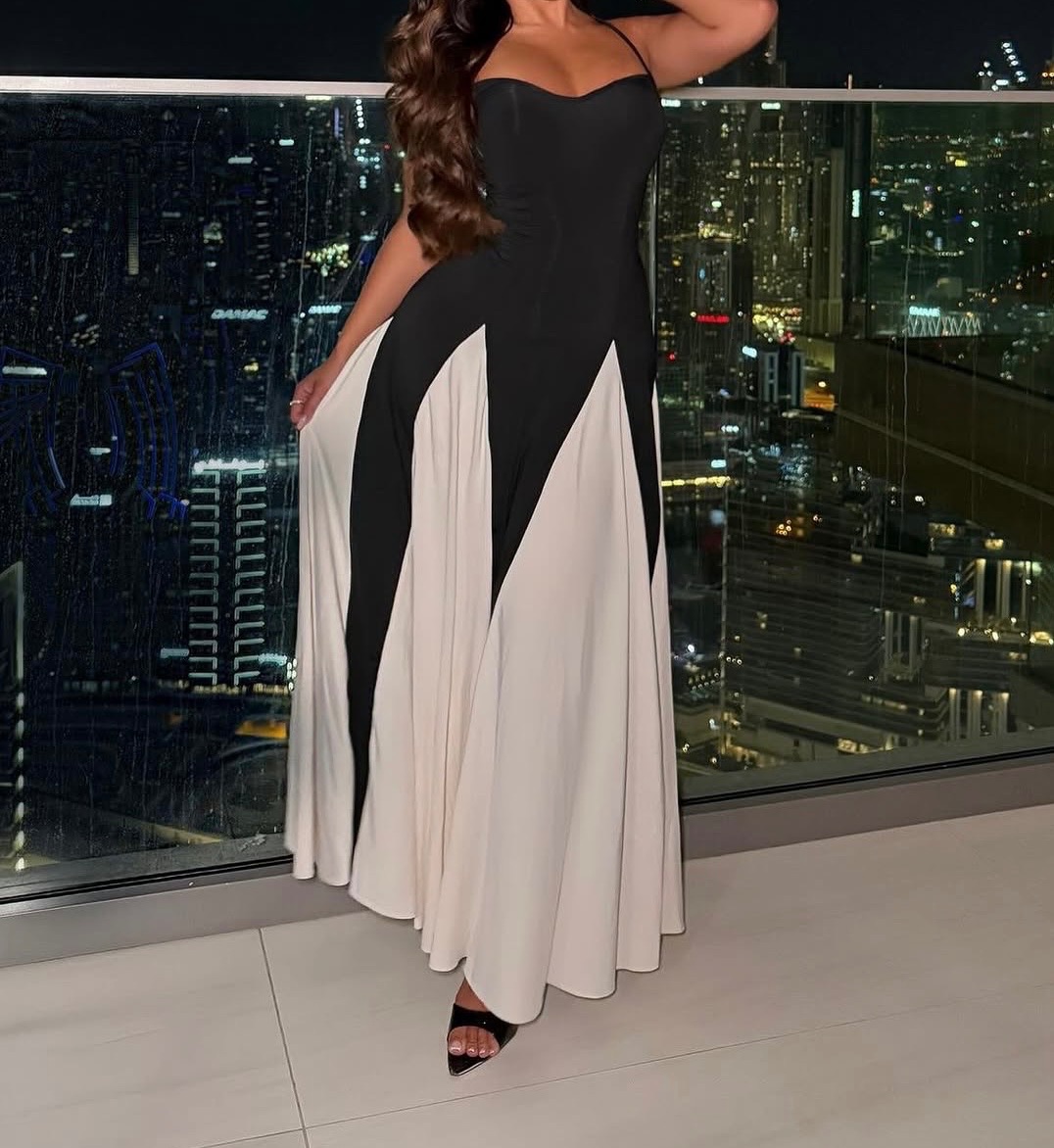 Boutique Black and white monochrome long dress photo 2
