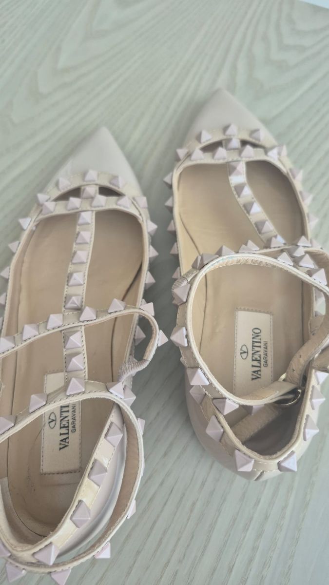 Valentino Rockstud Nude Patent Ankle Strap Ballet Flats photo 2