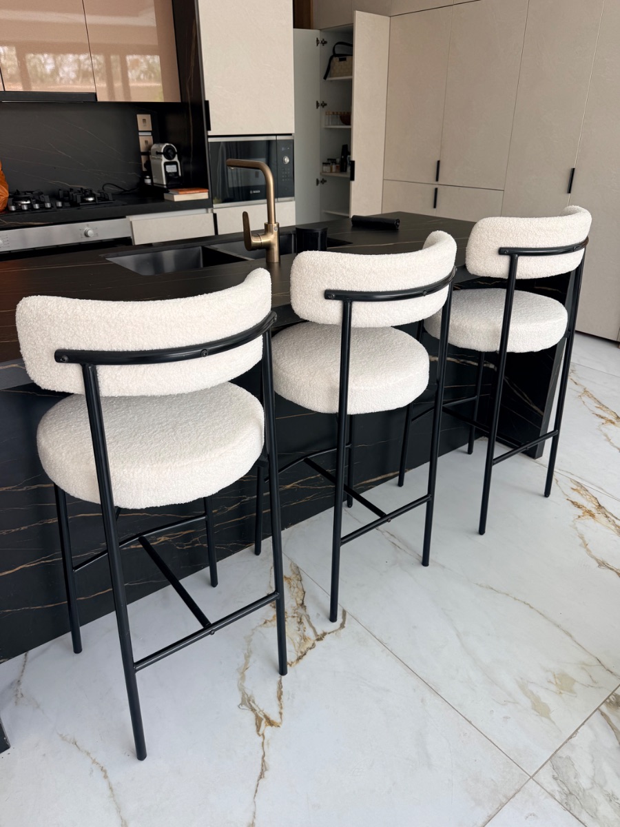 3 Boucle Fabric Bar Stools photo 2