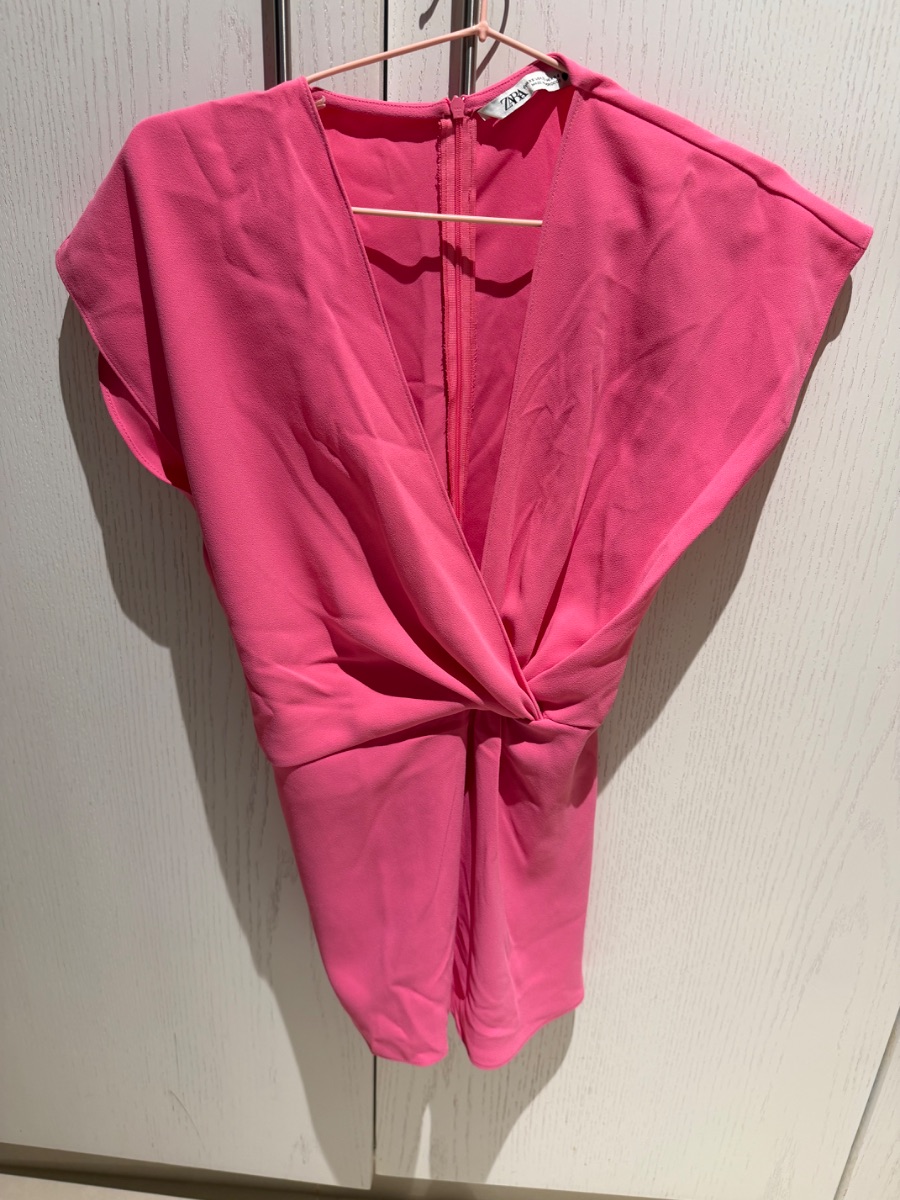 Zara pink v neck wrap blouse with zipper back photo 2