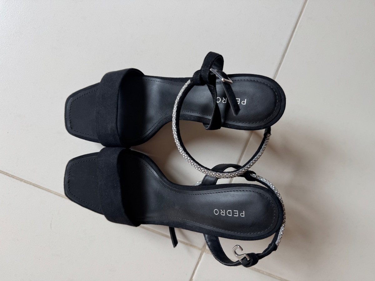 PEDRO Black Heels with Crystal Ankle Strap