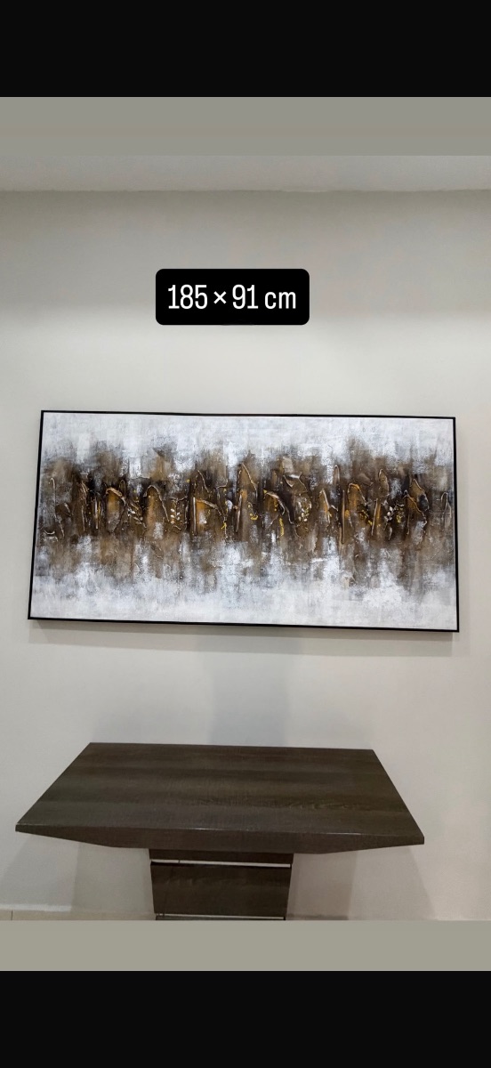 Large Abstract Gold, Black & Silver Canvas – 110cm