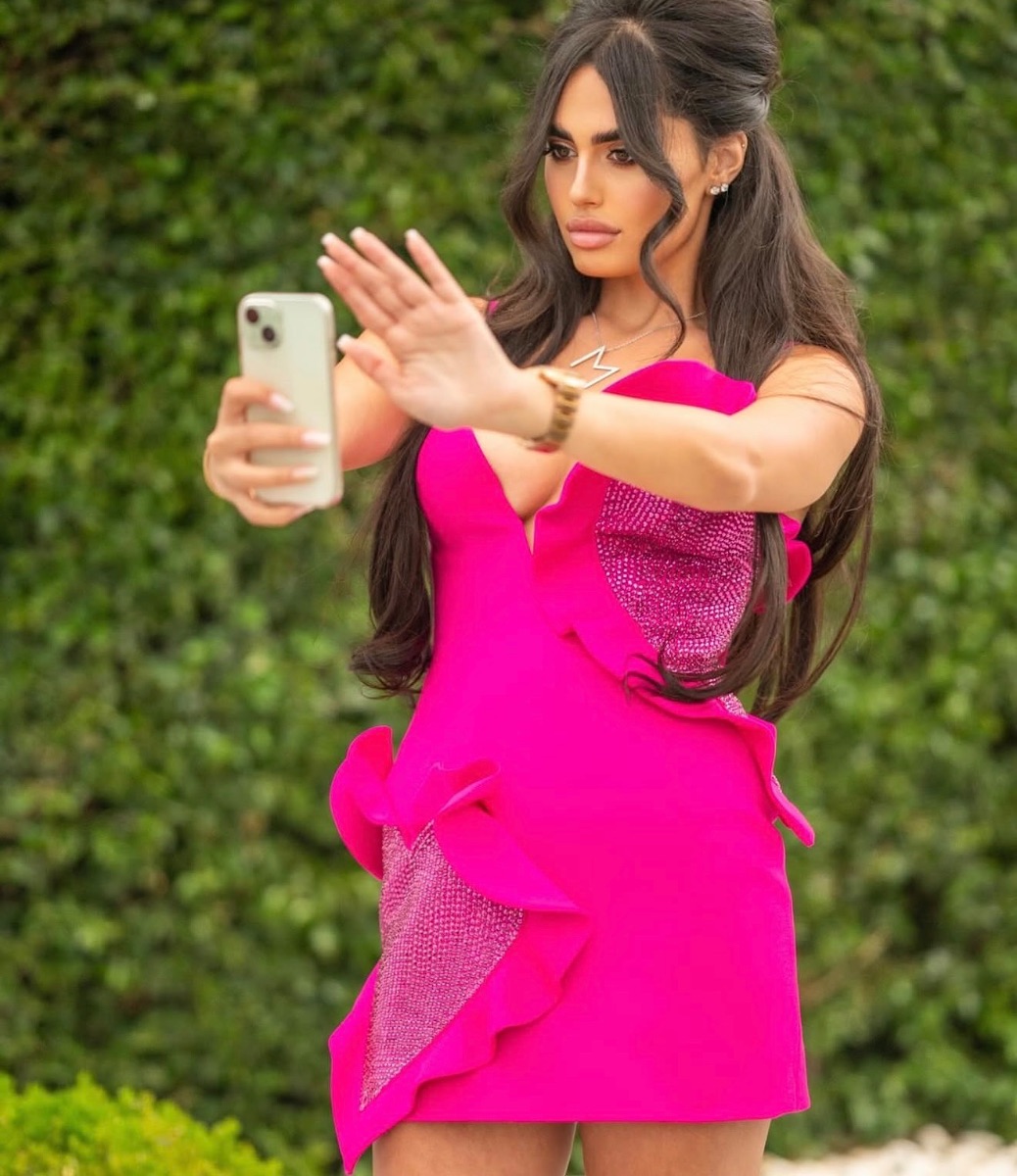 Area Hot Pink Crystal Ruffle Mini Dress