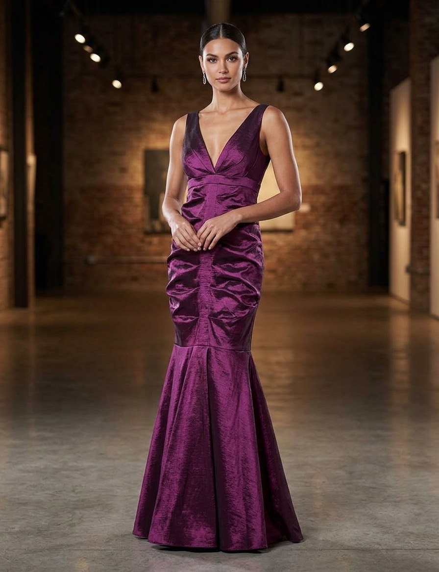 Boutique Elegant Metallic Magenta Evening Dress