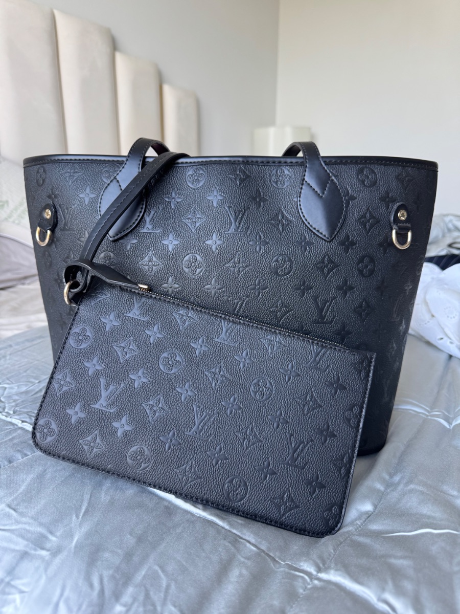 Louis Vuitton Black designer-inspired tote bag with matching pouch