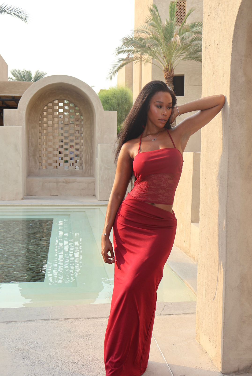 Love Lake Red Lace Cut Out Maxi