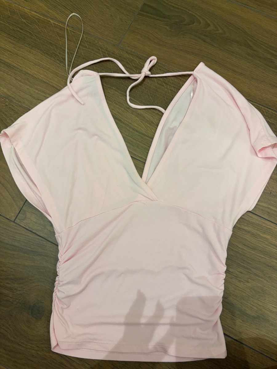 Stradivarius Pink Low Cut Backless Shirt photo 2