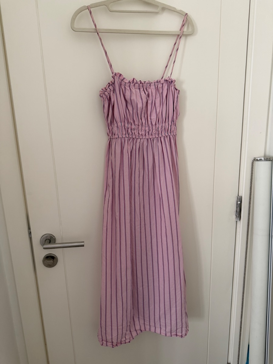 Stradivarius Pink and Blue Striped Maxi Dress photo 2