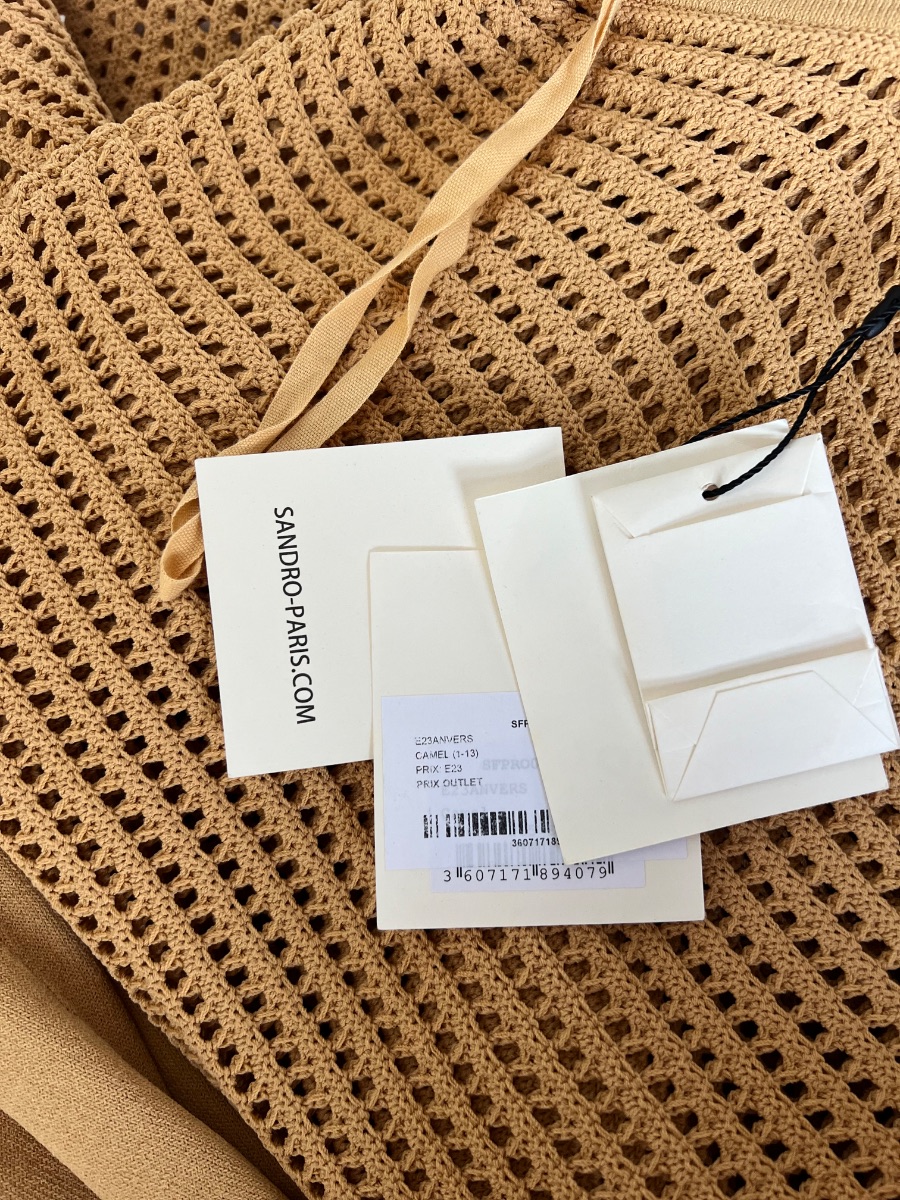 Sandro Camel Openwork Knit Maxi Dress – Brand New photo 3