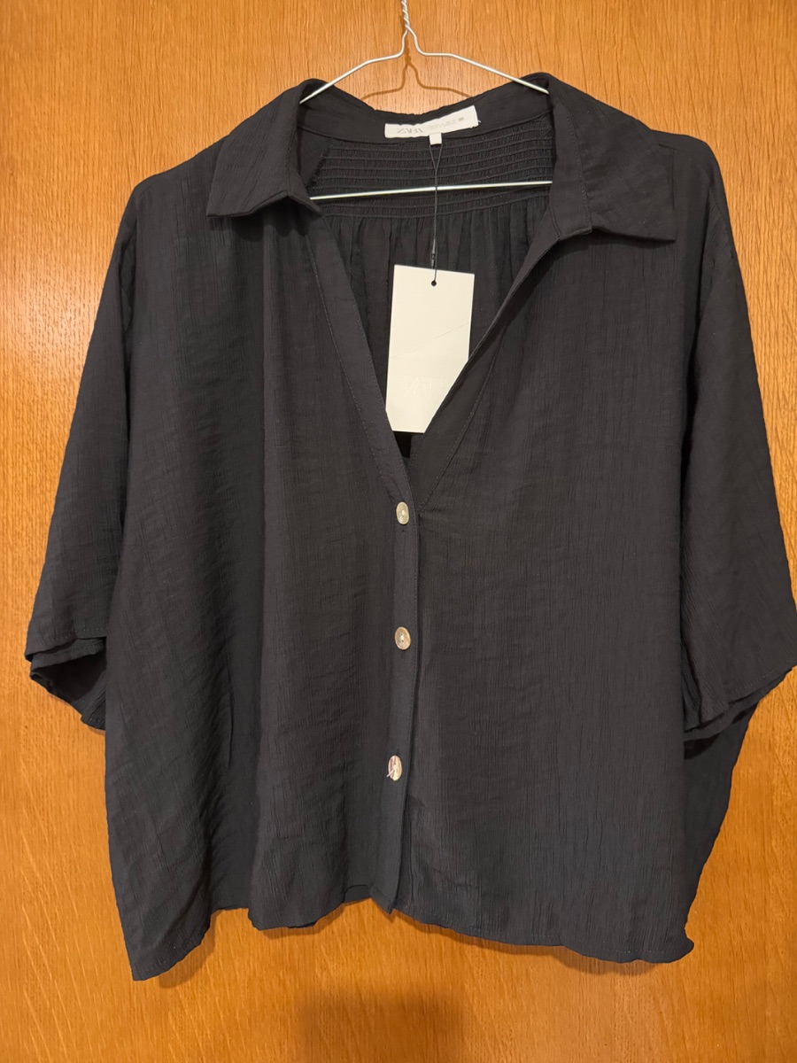 Zara Black Cropped Shirt new with Tag photo 2
