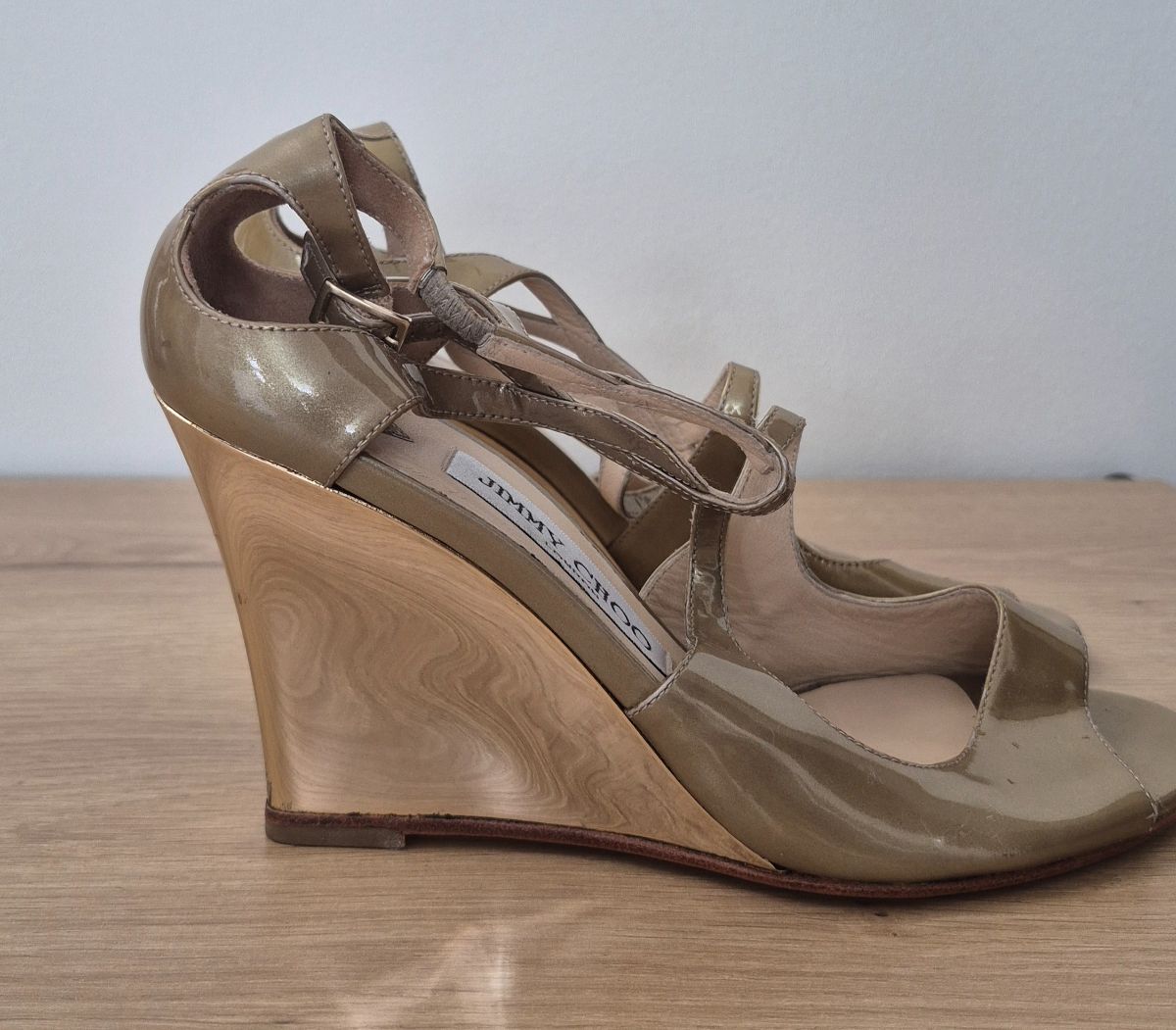 Jimmy Choo metalic green wedge sandals