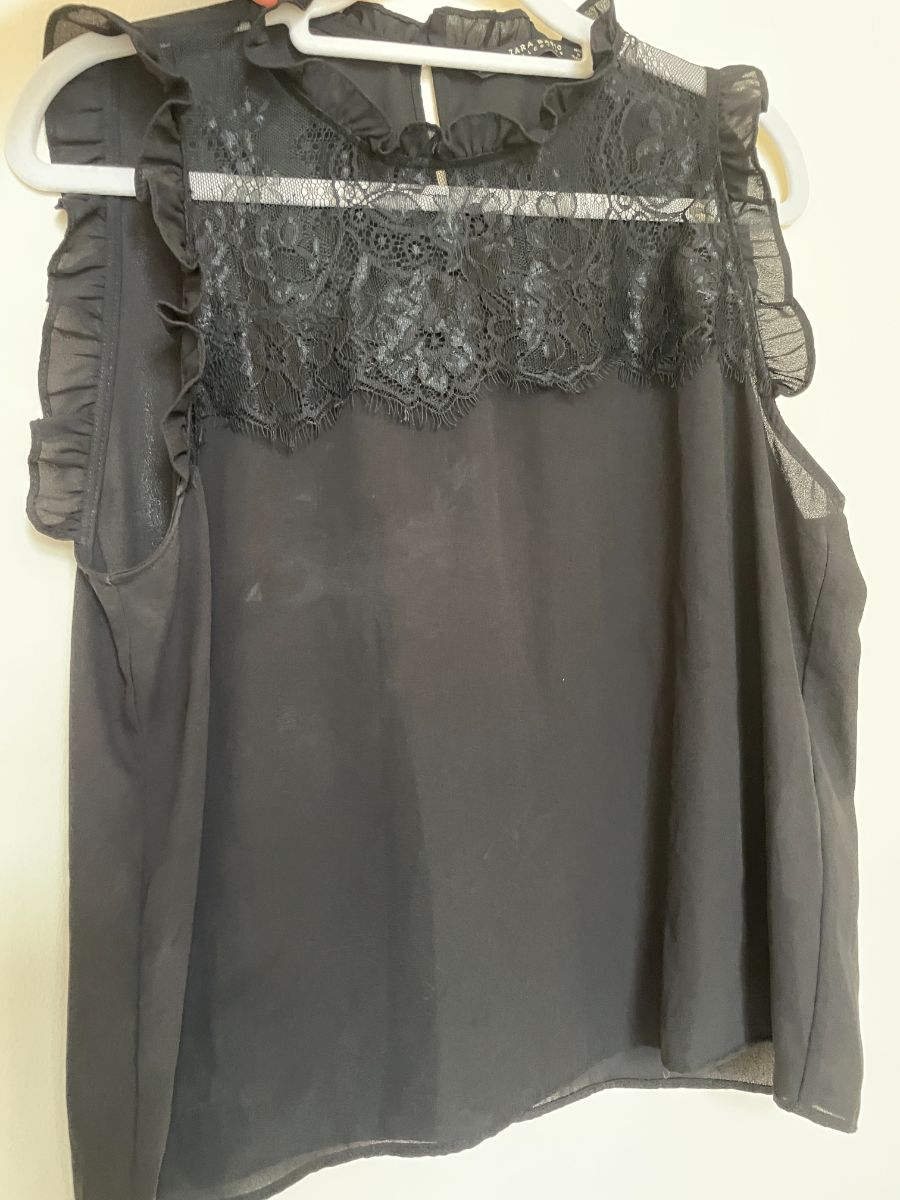 Black Zara Pretty Lace High Neckline Sleeveless top - Large