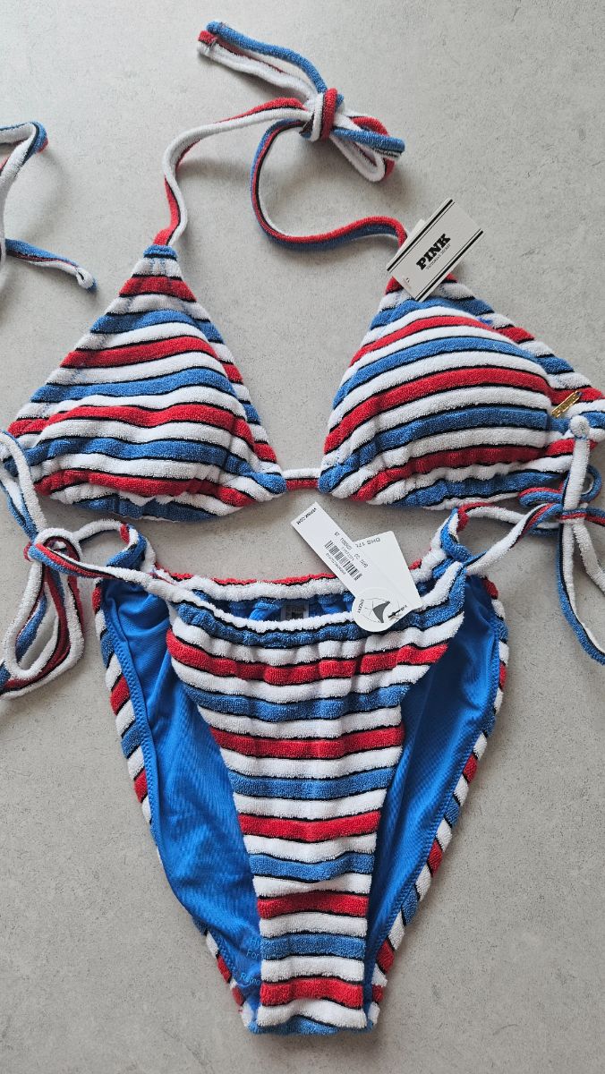 Victoria Secret Towel Striped Bikini Size M top, S bottoms